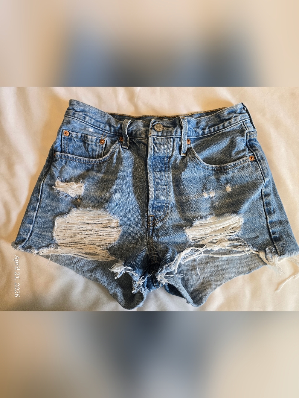 Levi's 501 Women's Distressed Light Blue Denim Jean Shorts